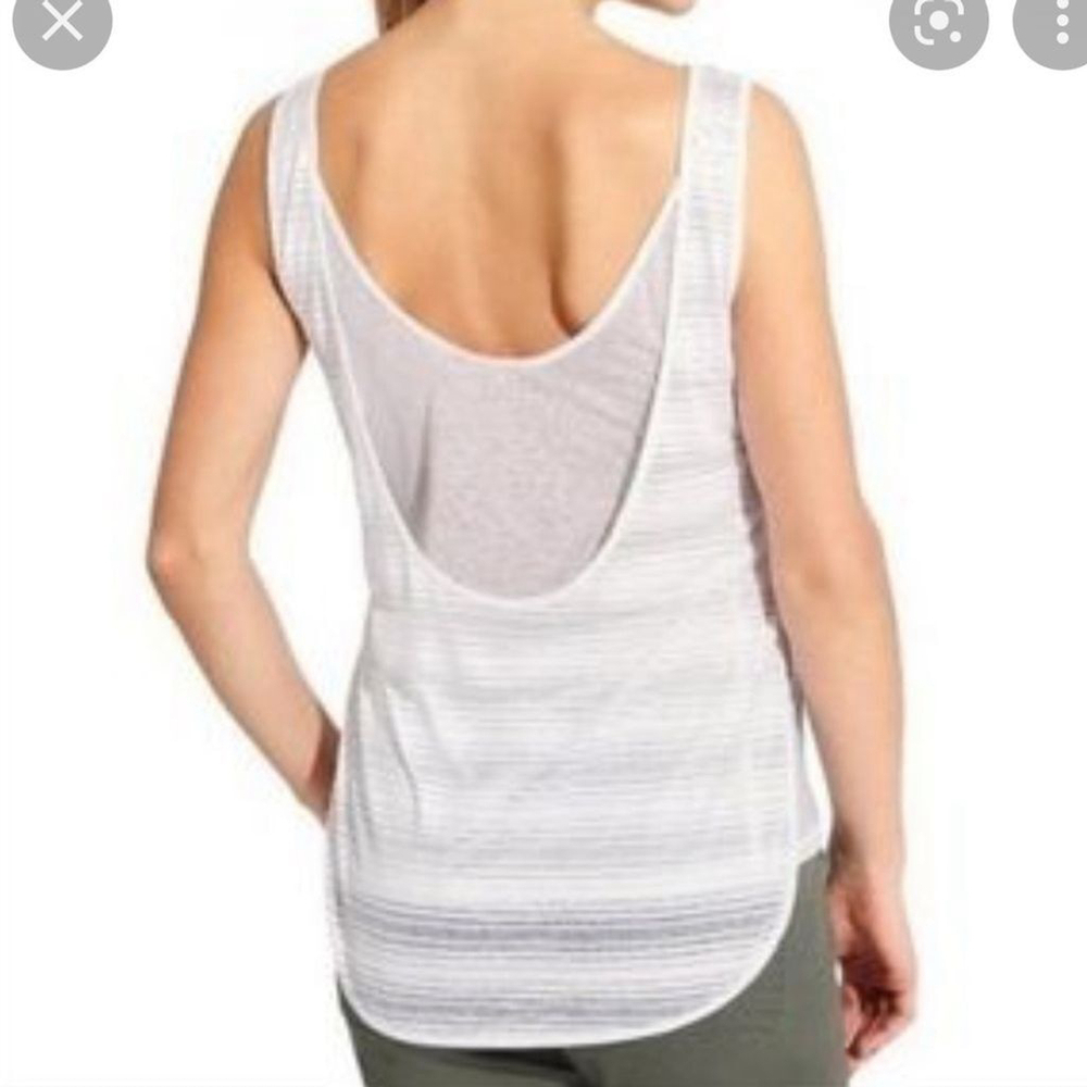 Athleta White Stripe Semi Sheer Double Layer Tank Top Size Small